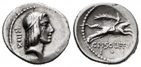 Calpurnius. L. Calpurnius Piso Frugi. Denarius. 90-89 BC. Rome. (Ffc-240). (Craw-no cita). (Cal-306). Anv.: Laureate head of Apollo right; XIII:: behi...