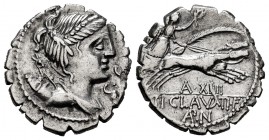 Claudia. Ti. Claudius Nero. Denarius. 79 BC. Auxiliary mint of Rome. (Ffc-567). (Craw-381/1a). (Cal-426). Anv.: Diademed bust of Diana right, bow and ...