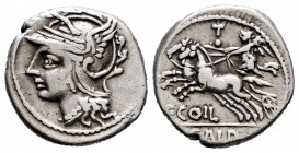 Coelius. C. Coelius Caldus. Denarius. 104 BC. Rome. (Ffc-574). (Craw-318/1a). (Cal-441). Anv.: Head of Roma left. Rev.: Victory in biga Ieft, letter w...