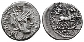 Fabius. Quintus Fabius Labeo. Denarius. 124 BC. Norte de Italia. (Ffc-698). (Craw-no cita). (Cal-no cita). Anv.: Head of Roma right, but LAREO instead...