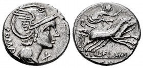 Flaminius. Lucius Flaminius Cilo. Denarius. 109-108 BC. Norte de Italia. (Ffc-708). (Craw-302/1). (Cal-579). Anv.: Head of Roma right, X below chin, R...