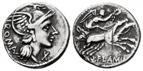 Flaminius. Lucius Flaminius Cilo. Denarius. 109-108 BC. Norte de Italia. (Ffc-708). (Craw-302/1). (Cal-579). Anv.: Head of Roma right, X below chin, R...