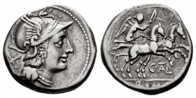 Juventius. Caius Juventius Thalna. Denarius. 154 BC. Rome. (Ffc-799). (Craw-202/1a). (Cal-885). Anv.: Head of Roma right, X behind. Rev.: Victory in b...