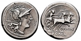 Maianius. C. Maianius. Denarius. 153 BC. Rome. (Ffc-832). (Craw-203/1a). (Cal-917). Anv.: Head of Roma right, X behind. Rev.: Victory in biga right, h...