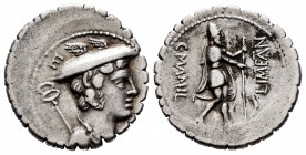 Mamilius. C. Mamilius Limetanus. Denarius. 82 BC. Auxiliary mint of Rome. (Ffc-835). (Craw-362/1). (Cal-920). Anv.: Bust of Mercury right, caduceus be...