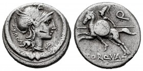 Manlius. L. Manlius Torquatus. Denarius. 113-112 BC. Central Italy. (Ffc-837). (Craw-563/62). (Cal-922). Anv.: Head of Roma right, X below chin, ROMA....