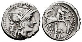 Marcius. M. Marcius Mn. f. Denarius. 134 BC. Rome. (Ffc-850). (Craw-245/1). (Cal-934). Anv.: Head of Roma right, X below chin, modius behind. Rev.: Vi...