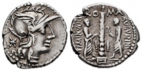 Minucius. Ti. Minucius Augurinus. Denarius. 134 BC. Rome. (Ffc-925). (Craw-243/1). (Cal-1026). Anv.: Head of Roma right, X (rarely X) behind. Rev.: RO...