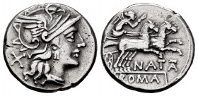 Pinarius. Pinarius Natta. Denarius. 149 BC. Rome. (Ffc-965). (Craw-208/1). (Cal-1092). Anv.: Head of Roma right, X behind. Rev.: Victory in biga right...