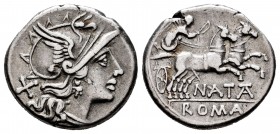 Pinarius. Pinarius Natta. Denarius. 149 BC. Rome. (Ffc-965). (Craw-208/1). (Cal-1092). Anv.: Head of Roma right, X behind. Rev.: Victory in biga right...