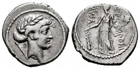 Pomponius. Q. Pomponius Rufus. Denarius. 66 BC. Rome. (Ffc-1039). (Craw-410/4). (Cal-1185). Anv.: Laureate head of Apollo right, sceptre behind. Rev.:...