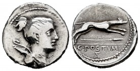 Postumius. C.Postumius At. (o Ta). Denarius. 74 BC. Rome. (Ffc-1073). (Craw-394/1a). (Cal-1217). Anv.: Bust of Diana draped right, bow and quiver on s...