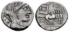 Rubrius. L. Rubrius Dossenus. Denarius. 87 BC. Rome. (Ffc-1092). (Craw-348/2). (Cal-1233). Anv.: Veiled head of Juno right, sceptre and DOS behind. Re...