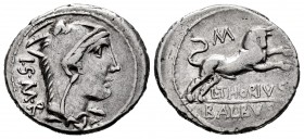 Thorius. L. Thorius Balbus. Denarius. 105 BC. Norte de Italia. (Ffc-1141). (Craw-316/1). (Cal-1300). Anv.: Head of Juno of Lanuvium right, wearing goa...