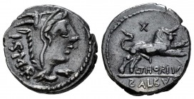 Thorius. L. Thorius Balbus. Denarius. 105 BC. Norte de Italia. (Ffc-1141). (Craw-316/1). (Cal-1300). Anv.: Head of Juno of Lanuvium right, wearing goa...