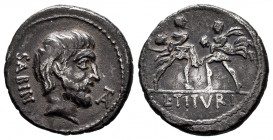 Titurius. L. Titurius L.f. Sabinas. Denarius. 89 BC. Rome. (Ffc-1152). (Craw-344/1a). (Cal-1309). Anv.: Head of Tatius right, SABIN behind, TA (monogr...