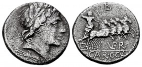 Vergilius. Vergilius, Gargilius y Ogulnius. Denarius. 86 BC. Rome. (Ffc-1184). (Craw-350/1e). (Cal-1342). Anv.: Head of young Jupiter (of Apollo Vejov...