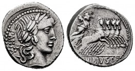 Vibius. C. Vibius C.f. Pansa. Denarius. 90 BC. Auxiliary mint of Rome. (Ffc-1201). (Craw-342/5b). (Cal-1354). Anv.: Large head of Apollo, in low relie...