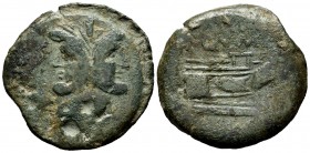 Pompeius Magnus. As. 45 a.C. ¿Colonia Patricia?. (Spink-1386). Anv.: Janus head bifront. Rev.: Prow right above CN M(AG), below IM(P). Ae. 23,49 g. Ch...