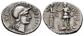 Pompeius Magnus. Cn. Pompeius Magnus y M. Poblicius. Denarius. 46-45 BC. Hispania. (Ffc-1). (Craw-469/a). (Cal-1146). Anv.: M. POBLICI. LEG. PRO. PR. ...