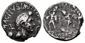Sextus Pompey. Sexergue Pompeius Magnus. Denarius. 42-40 BC. Sicilia. (Ffc-26, as Pompeius Magnus). (Craw-511/2b). (Cal-1170). Anv.: MAG. PIVS IMP. IT...
