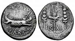 Mark Antony. Denarius. 32-31 BC. Mint moving. (Ffc-44). (Craw-544/25). (Cal-191). Anv.: (ANT. AVG). III. VIR. R.P.C. praetorian galley right. Rev.: LE...
