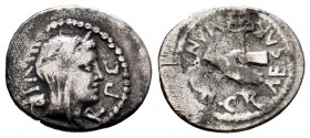 Mark Antony and Octavian. Quinarius. 39 a.C. Galia. (Spink-1575). (Craw-529/4b). Anv.: III·VIR· R·P·C Diademed head of Concordia right. Rev.: M·ANTON·...