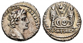 Augustus. Denarius. 7-6 BC. Lugdunum. (Ffc-23). (Ric-211). (Cal-853). Anv.: (CAESA)R AVGVSTVS DIVI. F. P(ATER. PATRIAE), laureate head of Augustus rig...