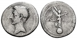 Augustus. Denarius. 32-29 BC. (Ffc-50). (Ric-255). (Cal-695). Anv.: Bare head of Augustus left. Rev.: CAESAR - DIVI. F across field. Victory right on ...