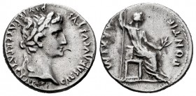 Augustus. Denarius. 41 BC. (Ffc-163). (Ric-220). (Cal-857). Anv.: CAESAR AVGVSTVS DIVI. F. PATER. PATRIAE laureate head of Augustus right. Rev.: PONTI...