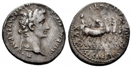 Augustus. Denarius. 13-14 AD. Lugdunum. (Ffc-219). (Ric-224). (Cal-857a). Anv.: CAESAR AVGVSTVS DIVI. F. PATER. PATRIAE laureate head of Augustus righ...