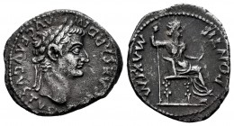 Tiberius. Denarius. 14-33 AD. Lugdunum. (Spink-1763). (Ric-26). (Seaby-16). Rev.: PONTIF MAXIM. Livia seated to the right with sceptre and branch. Ag....