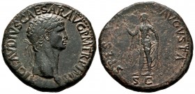 Claudius. Sestertius. 50-54 AD. Rome. (Ric-116). (Bmcre-206/7). Anv.: TI CLAVDIVS CAESAR AVG P M TR P IMP P P, laureate head to right. Rev.: SPES AVGV...
