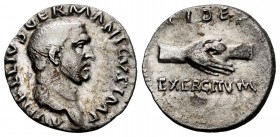 Vitellius. Denarius. 69 AD. Rome. (Ric-67). (Bmcre-2). (Rsc-36). Anv.: A VITELLIVS GERMANICVS IMP, bare head right . Rev.: FIDES EXERCITVVM, two clasp...