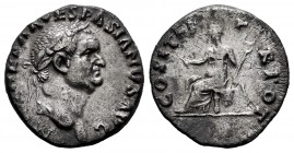 Vespasian. Denarius. 70 AD. Rome. (Spink-2285). (Ric-10). (Seaby-94h). Rev.: COS IT(ER) TR POT. Peace sitting with olive branch and caduceus. Ag. 2,98...
