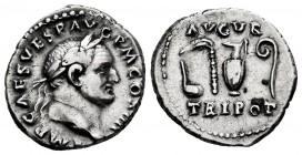 Vespasian. Denarius. 72-73 AD. Rome. (Ric-356). (Rsc-45). Anv.: IMP CAES VESP AVG P M COS IIII, laureate head right. Rev.: AVGVR TRI POT, augural and ...