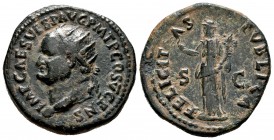 Vespasian. Dupondius. 69-79 AD. Rome. (Ric-716). Anv.: IMP CAES VESP AVG P M T P COS V CENS, radiate head left. Rev.: FELICITAS PVBLICA, Felicitas sta...