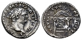 Titus. Denarius. 80 AD. Rome. (Ric-122). (Rsc-313). (Bmcre-58). Anv.: IMP TITVS CAES VESPASIAN AVG P M, laureate head to right. Rev.: TR P IX IMP XV C...