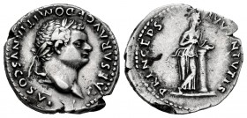 Domitian. Denarius. 79 AD. Rome. (Ric-243). (Bmcre-265). (Rsc-384). Anv.:  CAESAR AVG F DOMITIANVS COS VI, laureate head left. Rev.: PRINCEPS IVVENTVT...