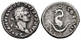 Domitian. Denarius. 81-96 AD. Rome. (Ric-96). (Seaby-551). Rev.: TR P COS VII. Dolphin entwined around anchor. Ag. 3,16 g. Almost VF. Est...60,00. 

S...