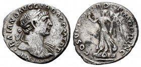 Trajan. Denarius. 103-111 AD. Rome. (Ric-128). (Bmcre-328). Anv.: IMP TRAIANO AVG GER DAC P M TR P, laureate head right with slight drapery over far s...