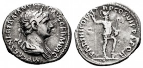 Trajan. Denarius. 114-117 AD. Rome. (Ric-334). (Bmcre-631). Anv.: IMP CAES NER TRAIAN OPTIM AVG GERM DAC, laureate and draped bust right. Rev.: PARTHI...