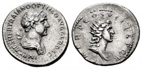 Trajan. Denarius. 116-117 AD. Rome. (Ric II-342). Anv.: IMP CAES NER TRAIAN OPTIM AVG GERM DAC, laureate and draped bust right. Rev.:  P M TR P COS VI...