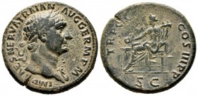 Trajan. Sestertius. 99 AD. Rome. (Ric-399). (Bmcre-717). Anv.: IMP CAES NERVA TRAIAN AVG GERM P M, laureate head right with aegis on left shoulder. Re...
