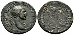 Trajan. Sestertius. 103-111 AD. Rome. (Ric-523). (Bmcre-817). Anv.: IMP CAES NERVAE TRAIANO AVG GER DAC P M TR P COS V P P, laureate bust right, sligh...