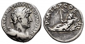 Hadrian. Denarius. 122 AD. Rome. (Ric-75). (Rsc-1111b). Rev.: P M TR P COS III, Oceanus, holding anchor, reclining left and resting arm on a dolphin. ...