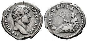Hadrian. Denarius. 130-133 AD. Rome. (Ric-1535). (Rsc-837). Anv.: HADRIANVS AVG COS III P P. Bare head right. Rev.: HISPANIA. Hispania reclining left,...