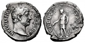 Hadrian. Denarius. 134-138 AD. Rome. (Ric-276). Anv.: HADRIANVS AVG COS III P P, Bare head right. Rev.: TELLVS STABIL, Tellus standing left holding pl...