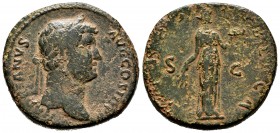 Hadrian. Sestertius. 130-138 AD. Rome. (Ric-2266). (Bmcre-1504). (C-720). Anv.: HADRIANVS AVG COS III P P, laureate head right, traces of drapery on f...
