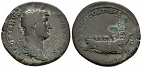 Hadrian. Sestertius. 132-134 AD. Rome. (Ric-668). Anv.: HADRIANVS AVGVSTVS, Laureate bust right, slight drapery. Rev.: FELICITATI AVG, Galley left wit...